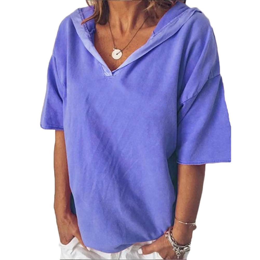 Женская Однотонная футболка с капюшоном на весну и осень Повседневная длинным