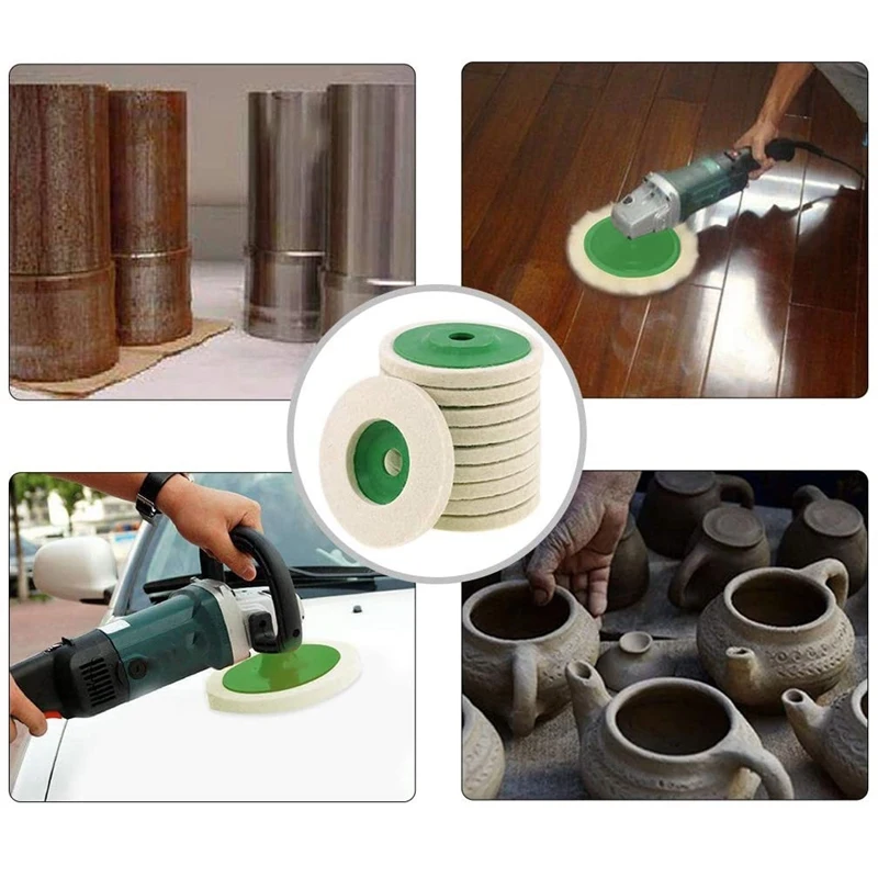 

10 Piece Buffing 4inch(100mm) Polishing Pads Cleaning Tool Wool Felt Disc Polishing Buffing Wheel Pad Bore Dia