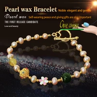 natural pearl jade pith beaded bracelet lady green yellow exquisite national lucky goddess fashion jewelry