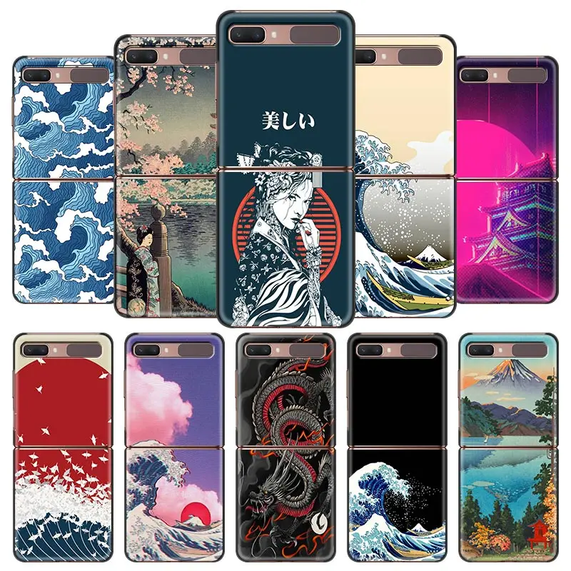 

Phone Case For Samsung Galaxy Z Flip Cover For ZFlip 5G Cover Black Hard Shell Back Luxury Capa Fundas Japanese Style Art Japan