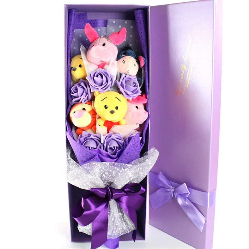 HS3289 Медведь Тигр поросенок Eeyore мягкая плюшевая игрушка с художественно оформленное мыло цветы Букеты творческие День святого Валентина подарки на выпускной - Цвет: HS3289