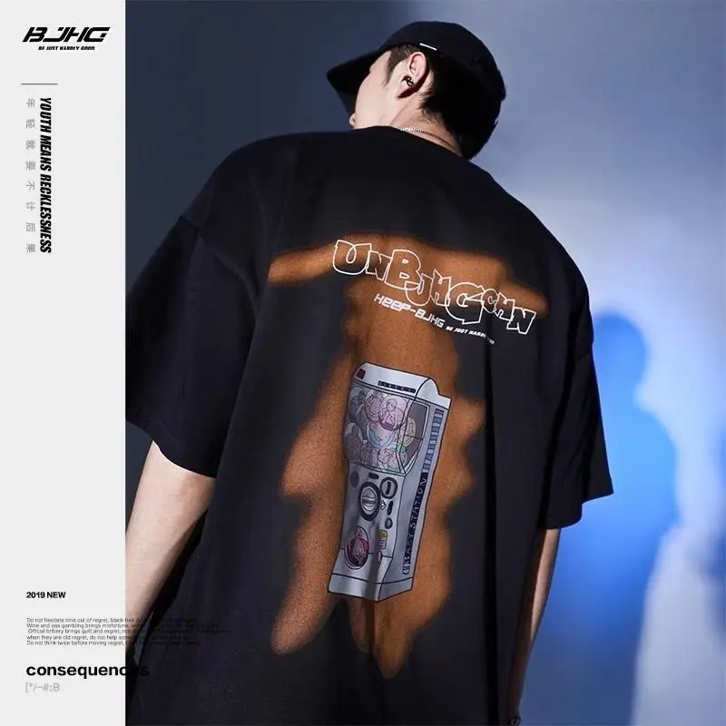 

Summer twist doll machine printed short sleeve t-shirt men's lovers loose half sleeve