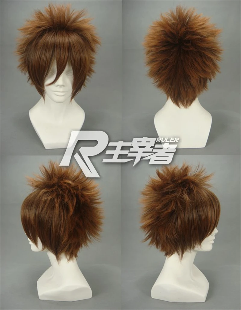 

Katekyo Hitman Reborn Sawada Tsunayoshi Short Brown Mix Fluffy Heat-resistant Fiber Hair Anime Costume Cosplay Wig + Wig Cap