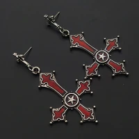 new cross red bloody inverted cross pendant earings vintage gothic cross pendant earings devil lucifer satan satanic jewelry