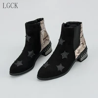 plus size 34 48 new women martin boots round toe pu leather boots shoes ladies combat pentagram mixed colors classic ankle boots