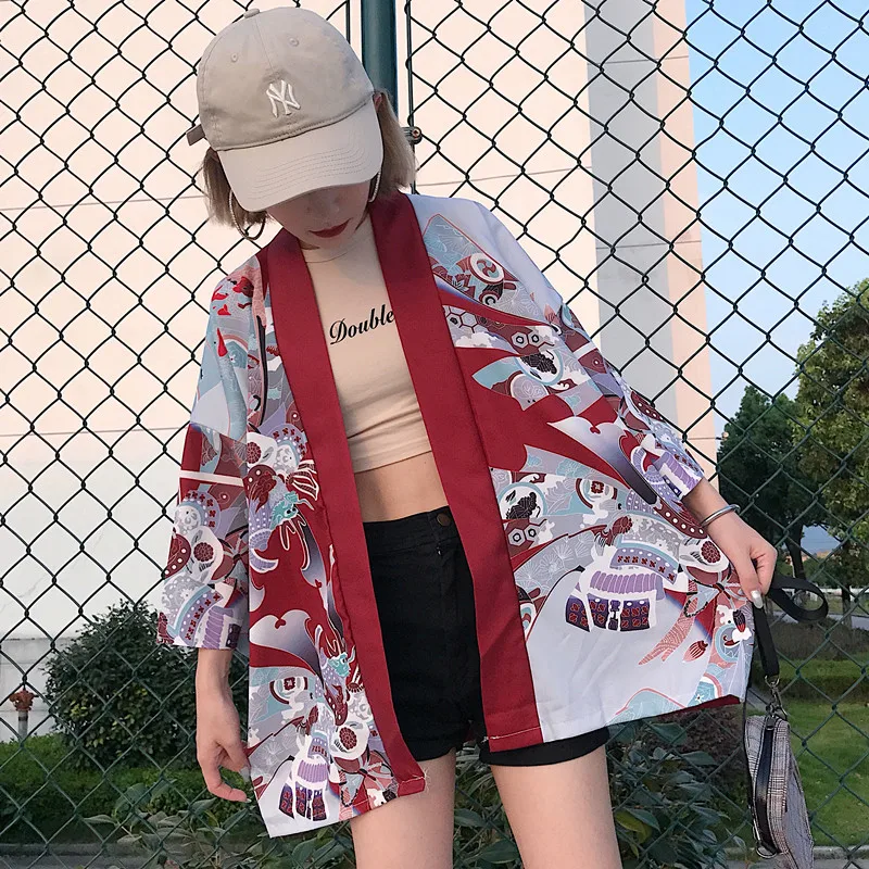 

Women's Clothing Print harajuku BF coat women Japan kimono cardigan jackets women Three Quarter loose Jackets New spring fall