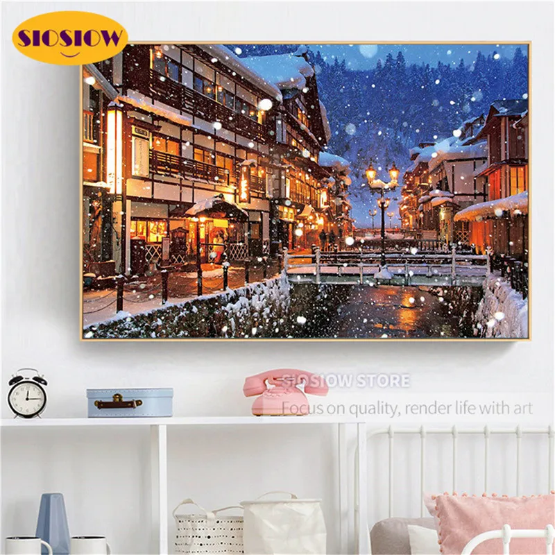 Алмазная 5D картина сделай сам ночного города зимний пейзаж полноразмерная 3D