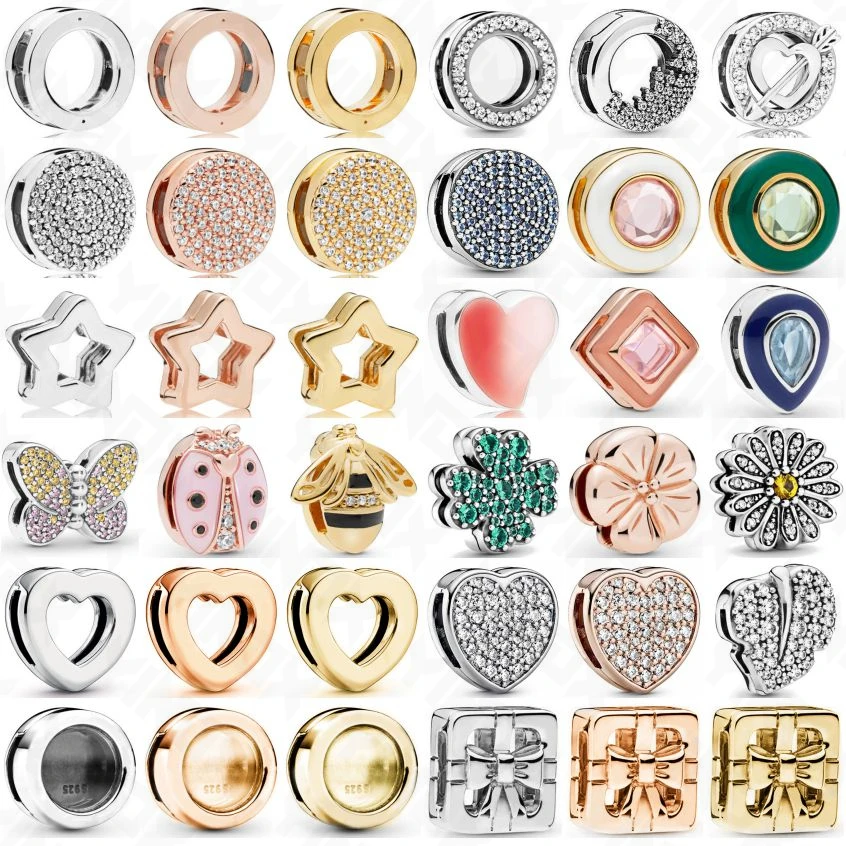 

2020 New 925 Sterling Silver Glitter Clip Stop Charm Beads Suitable for Original Reflections Bracelet DIY Women's Jewelry