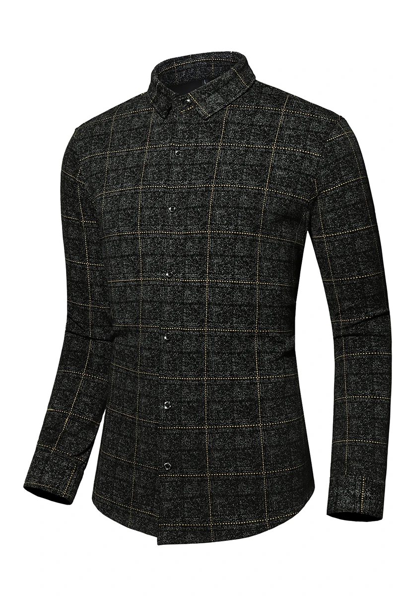 

Shirt Mens Slim Fit Long Sleeve Dress Shirts Men Casual Shirt Male Social 2021 Autumn Plaid M-7XL A06