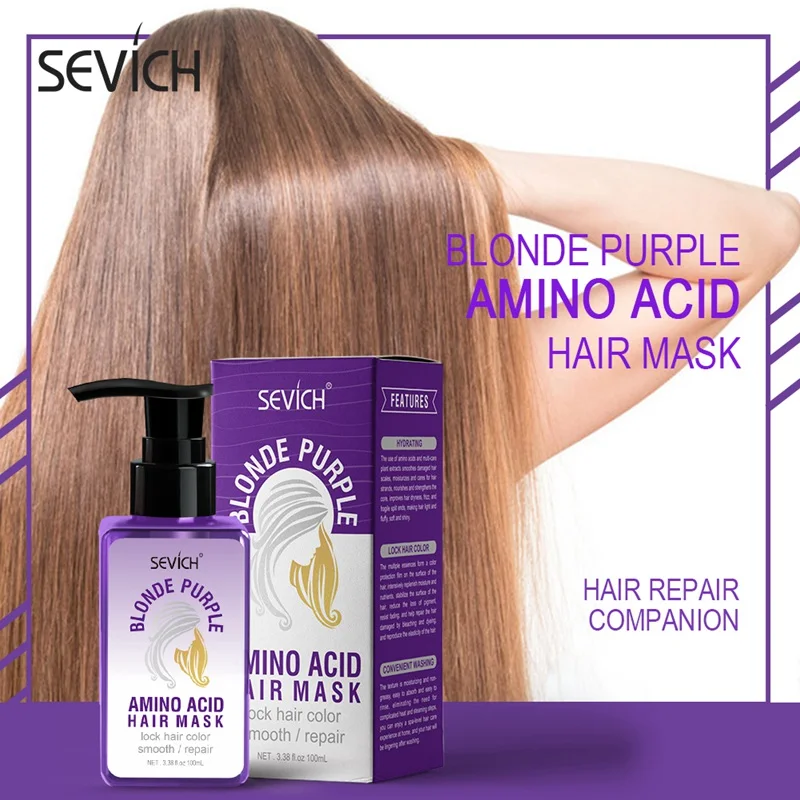 

Sevich 100ml Amino acids Purple Hair Mask Repairs Frizzy make hair soft smooth Removes yellow and brassy tones hair care mask