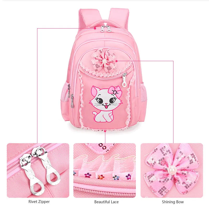 Школьный ранец для девочек с мультяшным рисунком кошки водонепроницаемый