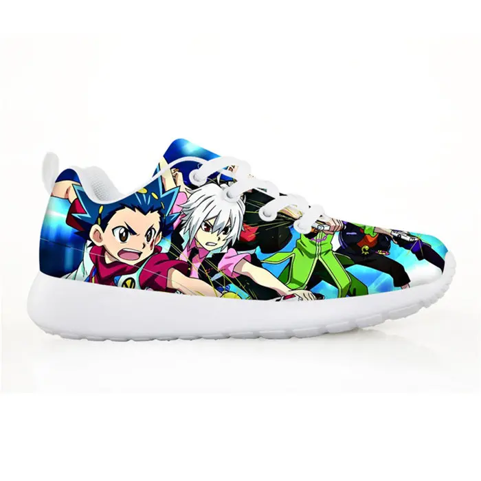 Изготовленный на заказ Мода: Beyblade Burst с рисунком, детская спортивная обувь для детского сада для мальчиков и девочек; повседневные туфли на плоской подошве дышащие туфли на шнуровке