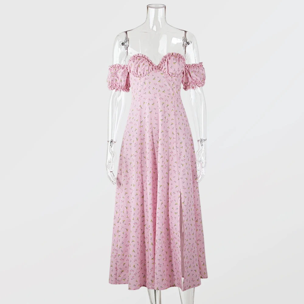 Платье-миди с открытыми плечами и цветочным принтом | Женская одежда