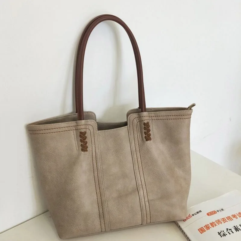 

Retro Pu Lather Women Tote Fashion Large Capacity Shoulder Bags for Shopping Traveling 2022 New Korean Style Female Handbags