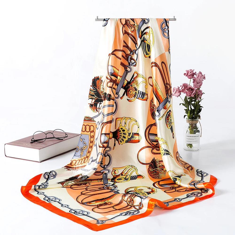 Women Satin Silk Square Hair Wrapping Scarfs Travel Scarf for Woman Retro Style Printed Shawl Echarpe Fourlard AA10137 | Аксессуары для