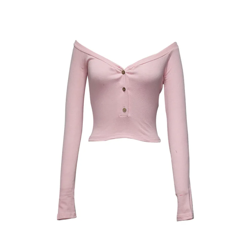 

Summer New Style Long-sleeved T-shirt V-neck Fashion Sweaters Women's 2021 Ladies Casual Tops T-shirts Long-sleeved Short Tops