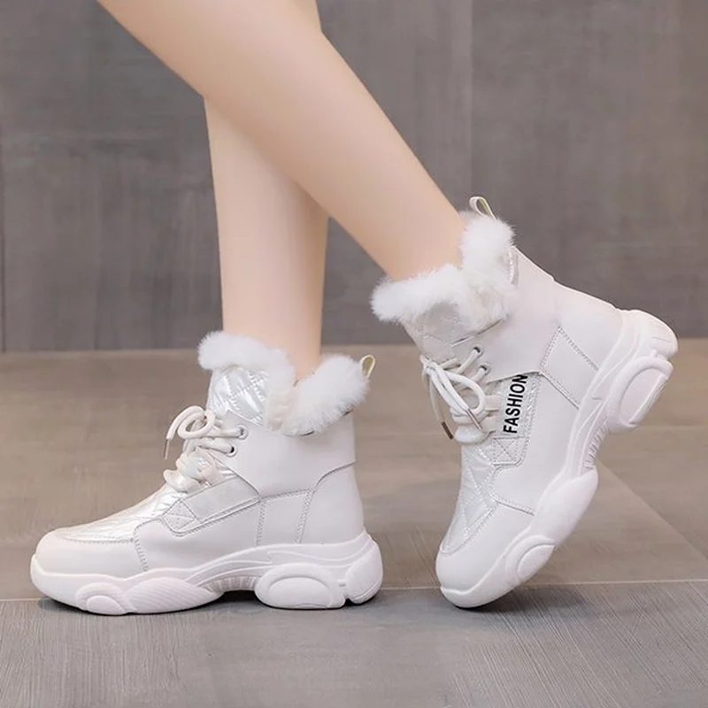 

Winter New Plush Warm Cotton Shoes Women Korean Trend High-top Casual Snowboots Students Lace-up Boots Women Platform Shoes
