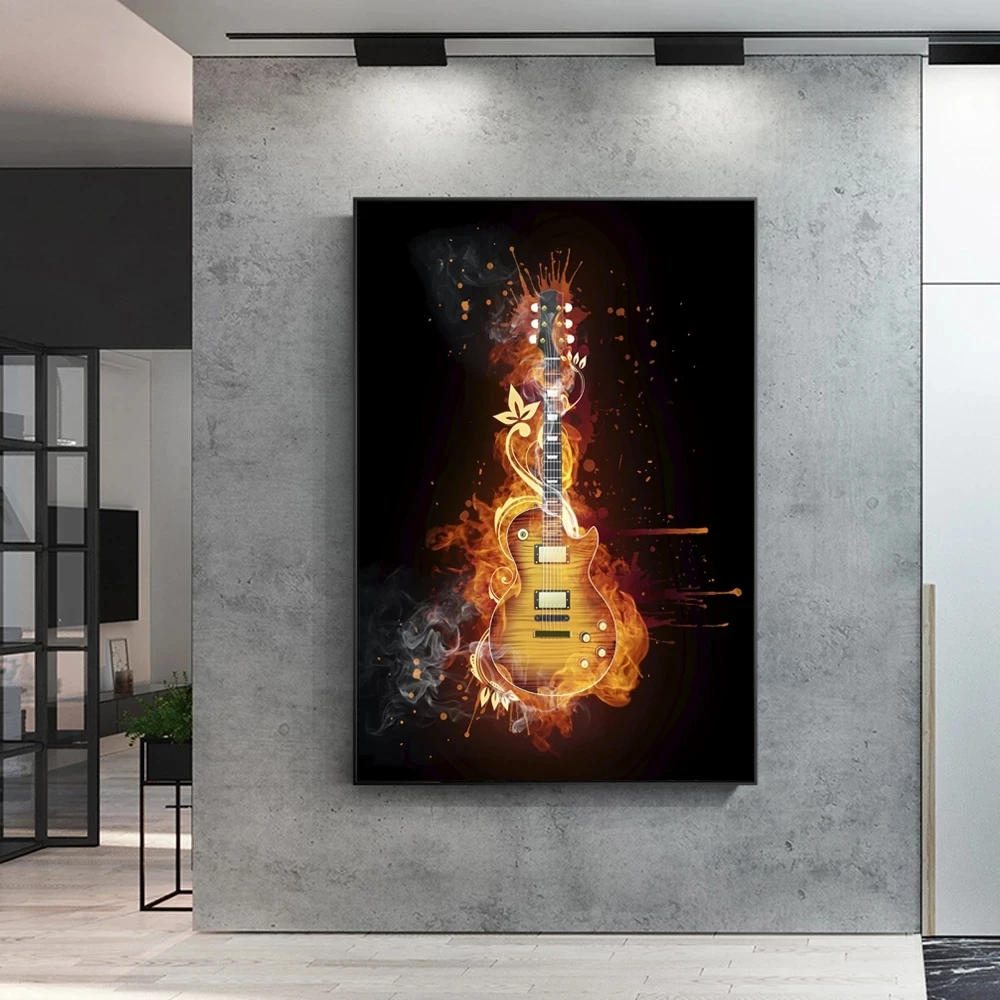 

Guitar Wall Art Canvas Painting Prints Electric Guitar Musical Instrument Abstract Modern Poster Picture for Living Room Decor