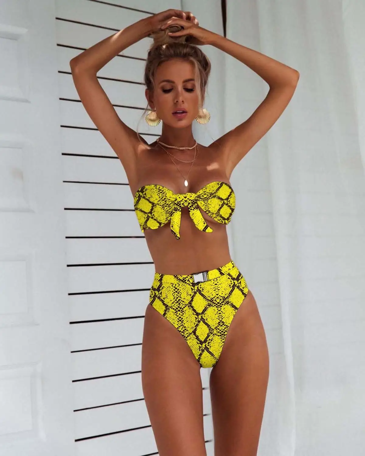 Женский купальник бикини из двух частей с высокой талией и леопардовым принтом