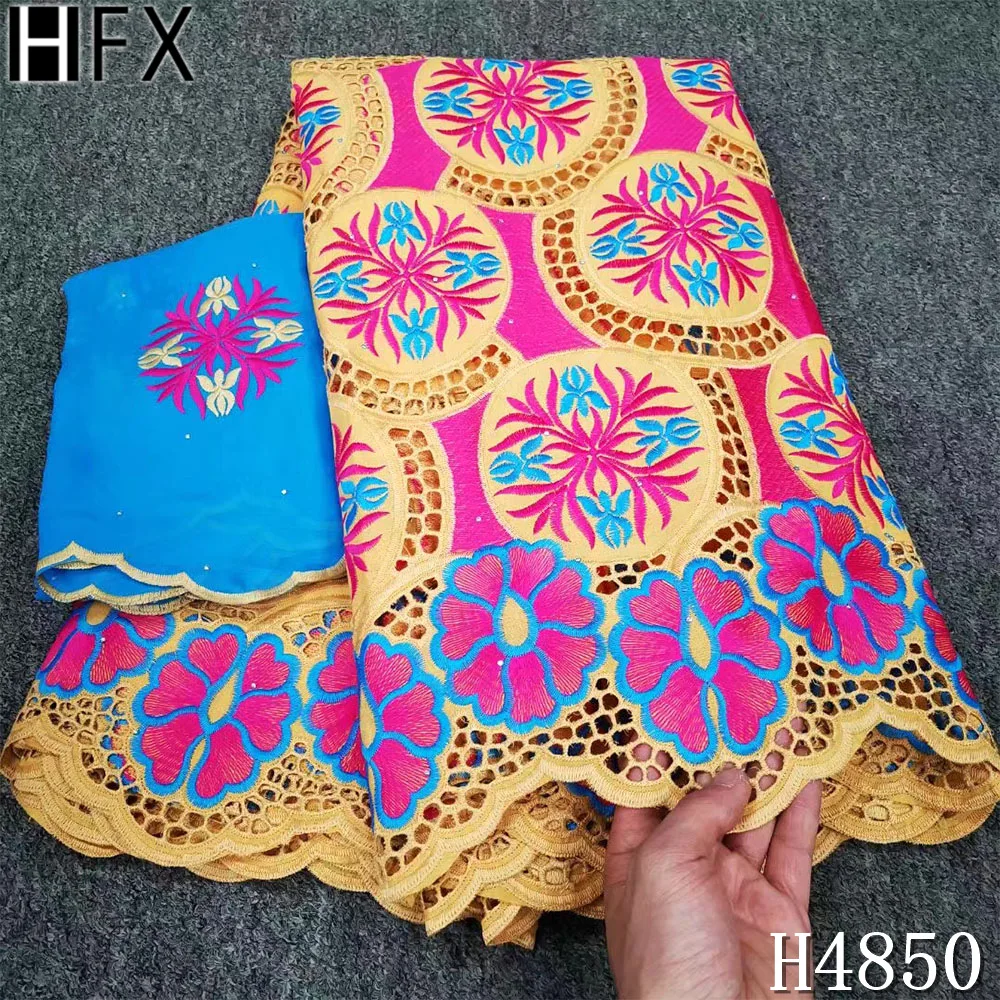 

HFX Tissu African Dry Lace Fabrics Swiss Voile Lace In Switzerland 2021 High Quality Lace African Bazin Brode 5+2yards H4850