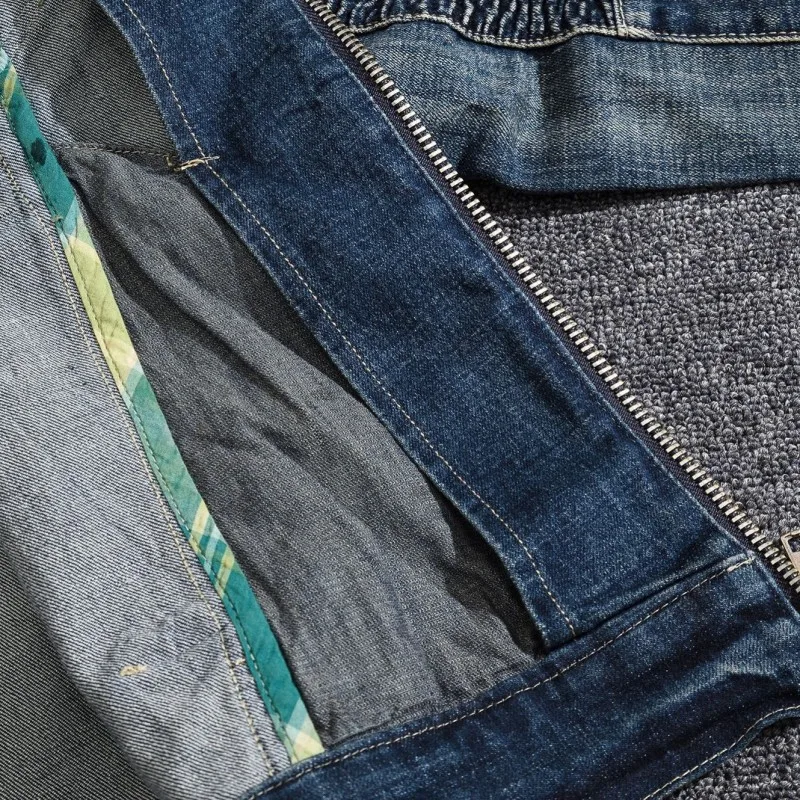 

Casual Zipper Stand Collar Biker Denim Coat Men Spring Autumn Slim Pleated Long Sleeve Jean Jacket Pocket College Outerwear