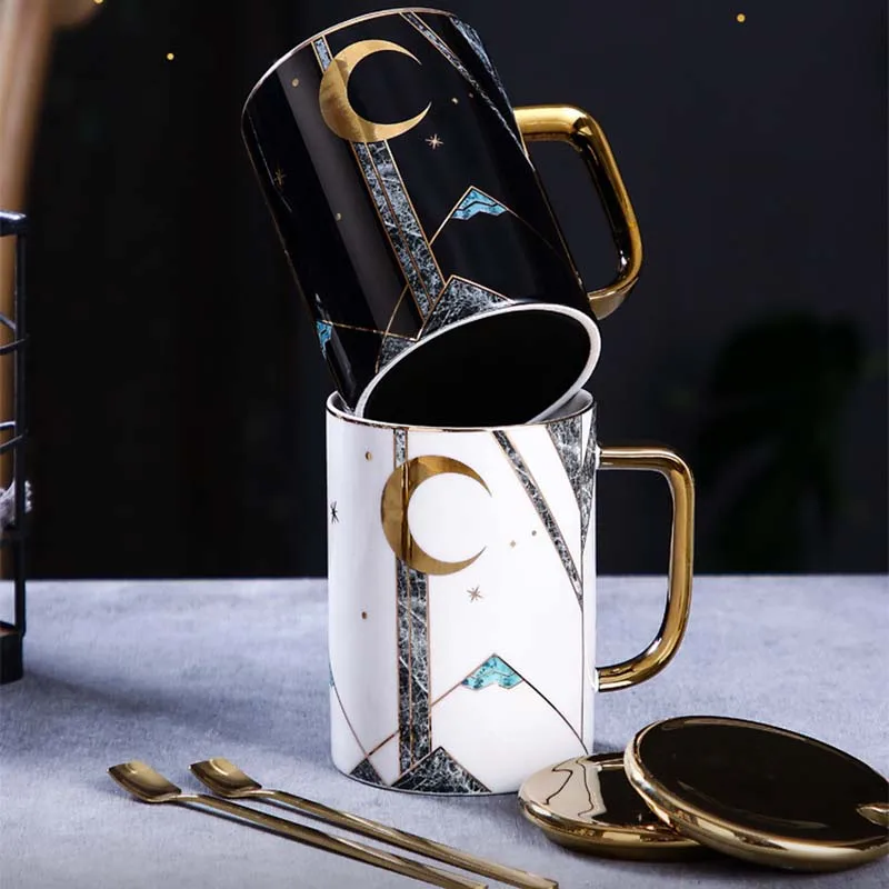 450 мл светильник роскошный разрисованный чехол золото Мрамор Кофе кружка с
