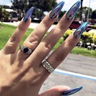 24 шт.кор. синие Светоотражающие зеркальные накладные ногти, носимые круглые накладные ногти, полностью закрывающие ногти