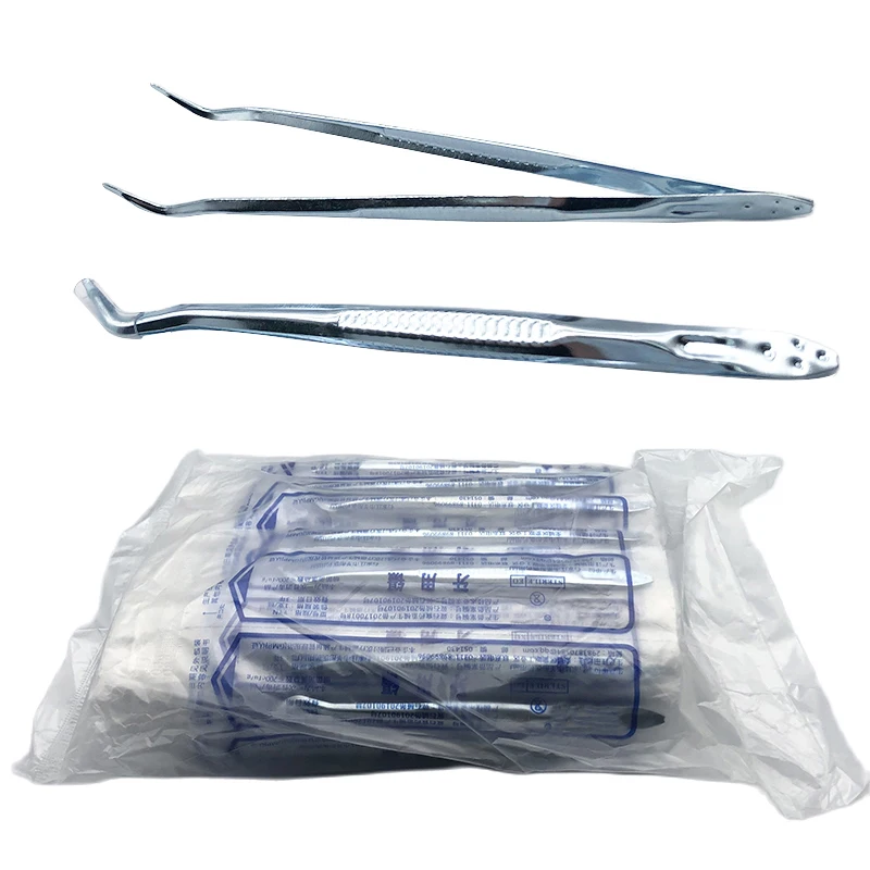 100pcs Dental Disposable Tweezer Tool Stainless Steel Serrated Curved Forceps Teeth Whitening Dentist Tools Dental Materials