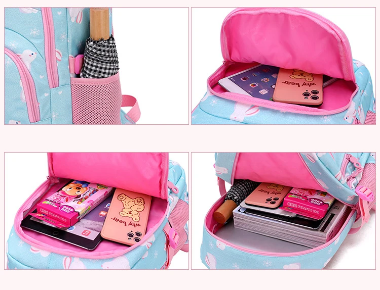 

School Bags For Girls Cartoon Backpacks Cute Rabbit 3 Pieces Sets Casual Large Size 8-12 Years Children Girl Backpack Kids Bags