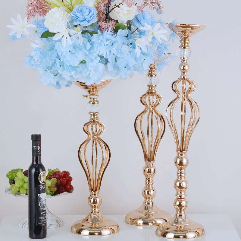 Золотые вазы с цветами домашние подсвечники стойки свадебные украшения