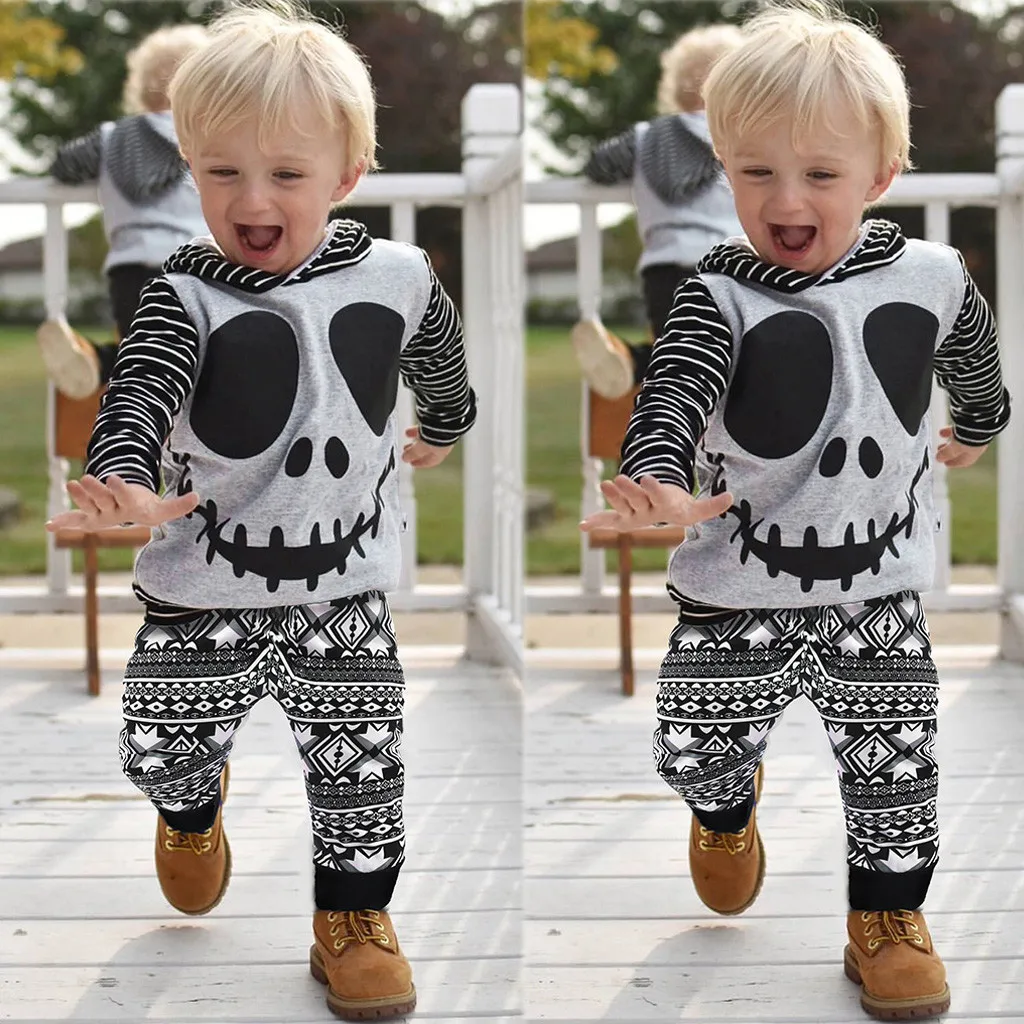 Комплект одежды на Хэллоуин для малышей топ с капюшоном и полосатыми мультяшными