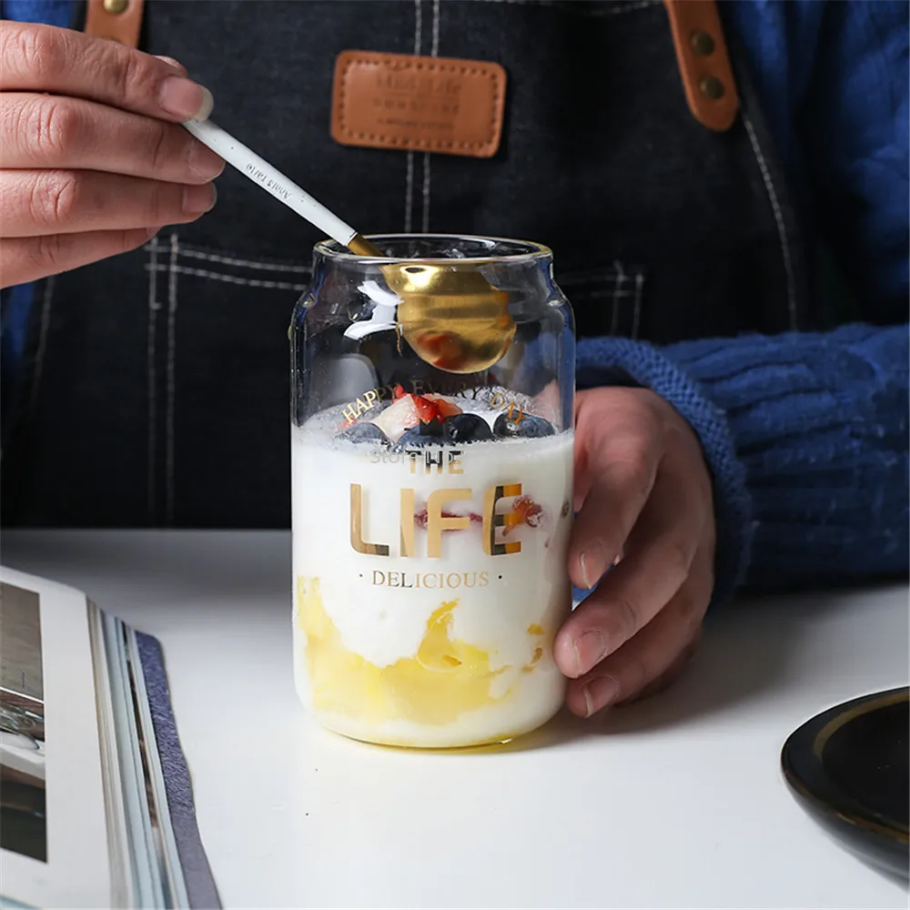 Стеклянная кружка банка Cola термостойкая прозрачная для завтрака молока кофе чая