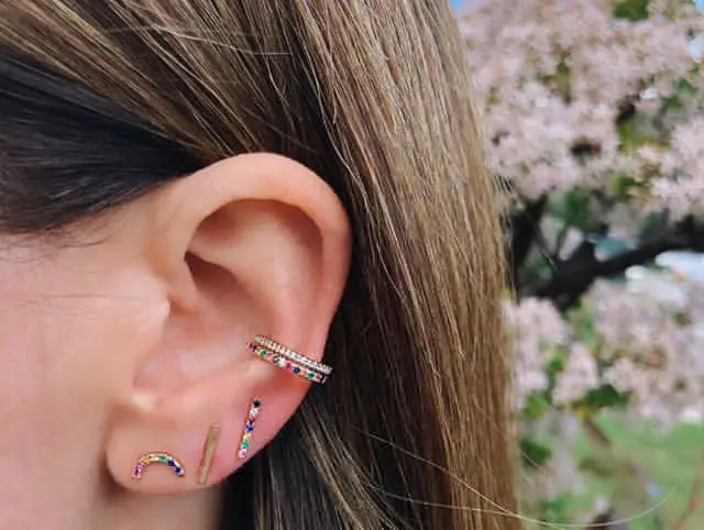 Женские серьги-Клипсы из серебра 100% пробы с разноцветными фианитами | Украшения и