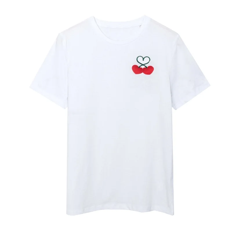 Женская белая футболка с короткими рукавами 100% хлопок вышивкой гамбургером