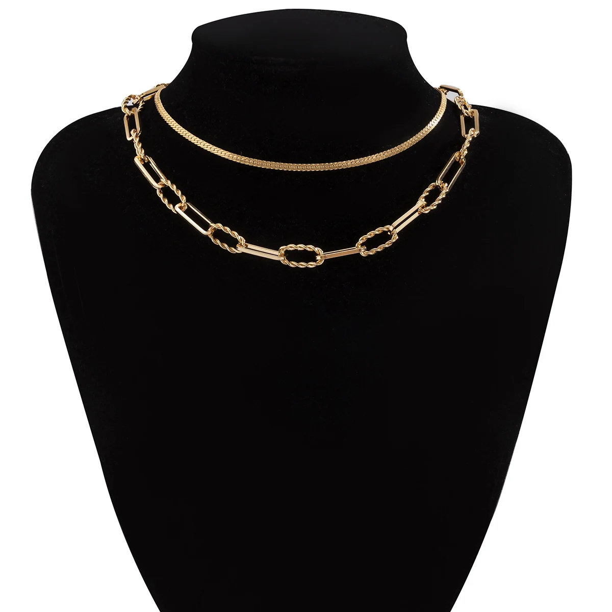 

2 Pieces Layered Necklaces Flat Snake Herringbone Choker Paperclip Link Chain Necklace Chain Choker Necklace for Women Jewelry