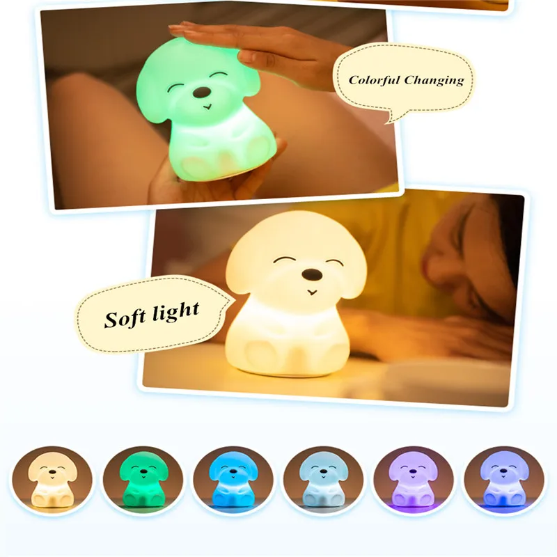 

Led dog night light touch sensor remote control 16 colors USB dimming charging silicone children's holiday gift bedroom decor