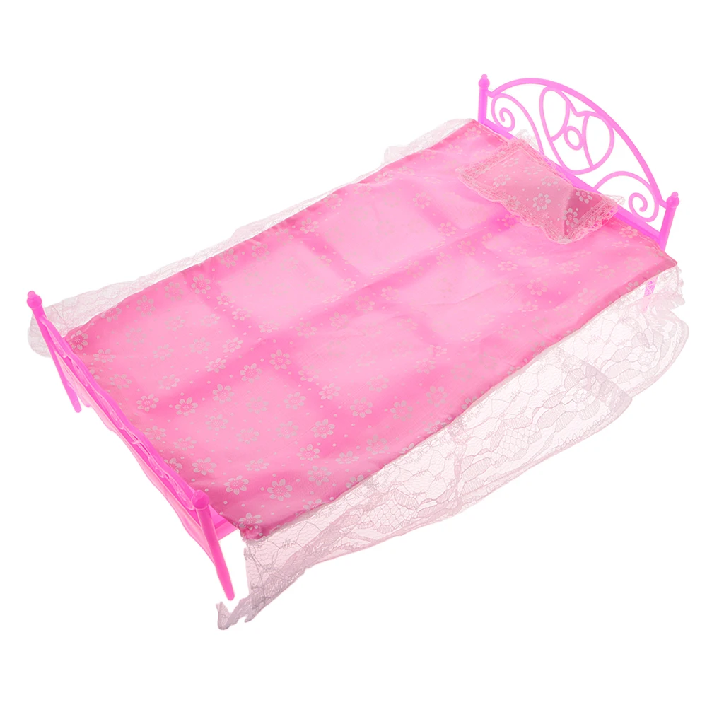 

Dolls Bed with Bed Sheet Pillow Set for 1/6 Blythe Momoko Dolls House