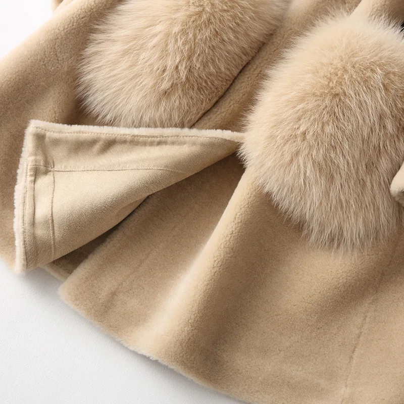 Пальто с капюшоном из лисьего меха пальто натурального на осень и зиму женская