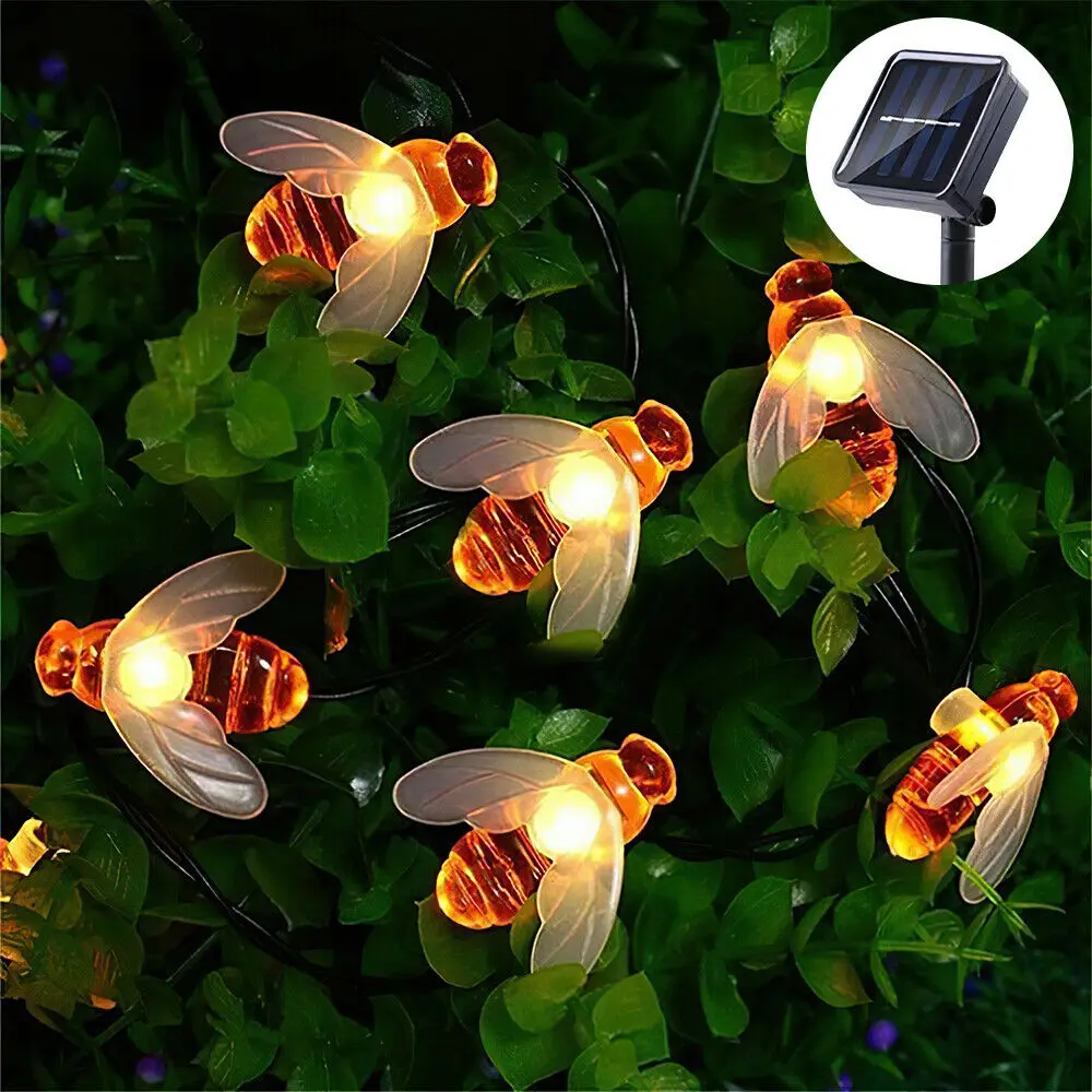 

Solar Powered Honey Bee String Lights 50 100 Led Garden Outdoor Fairy lamp Decor