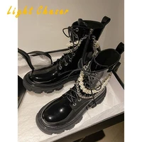 women boots new comfortable high quality leather motorcycle boots zipper on both sides lace up women shoes womens short boots