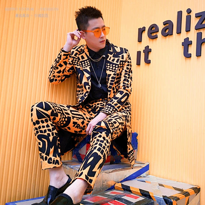 Мужской облегающий блейзер желтый костюм куртка для ночного клуба сценический