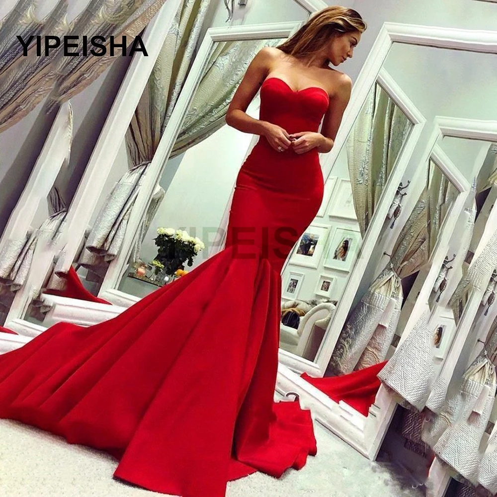 

Женское вечернее платье-Русалка It's yiiya, Красное Атласное Платье до пола с открытой спиной и вырезом сердечком на лето 2019