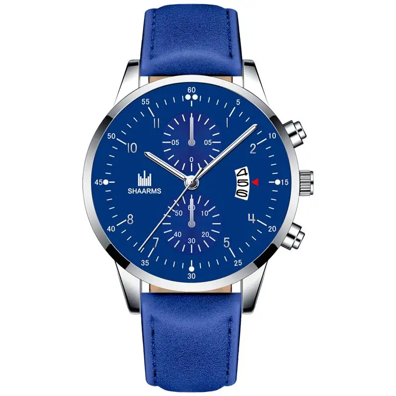 Мужские наручные часы SHAARMS повседневные с кожаным ремешком из нержавеющей стали