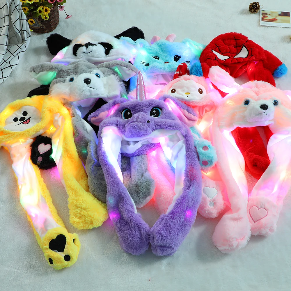 CYSINCOS 2020 Kids Cute Plush Rabbit Pinching Bunny Ear Hat Can Move Lighted Cap Toy Gift for Girls Hair Accessories | Детская одежда и