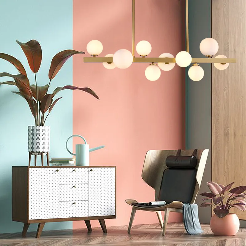 

Nordic pure copper glass pendant lights modern simple bedroom living room European restaurant LED pendant lamp