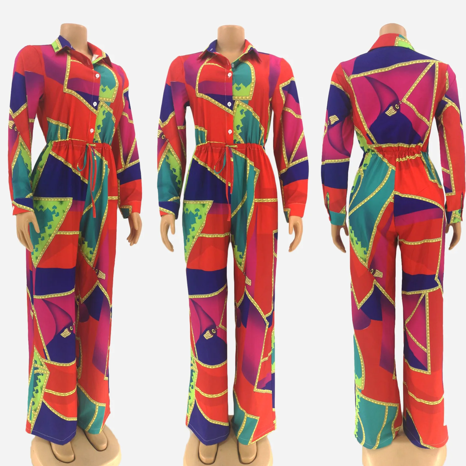 Европа и Соединенные Штаты осень зима новый женский комбинезон моды цепи печати