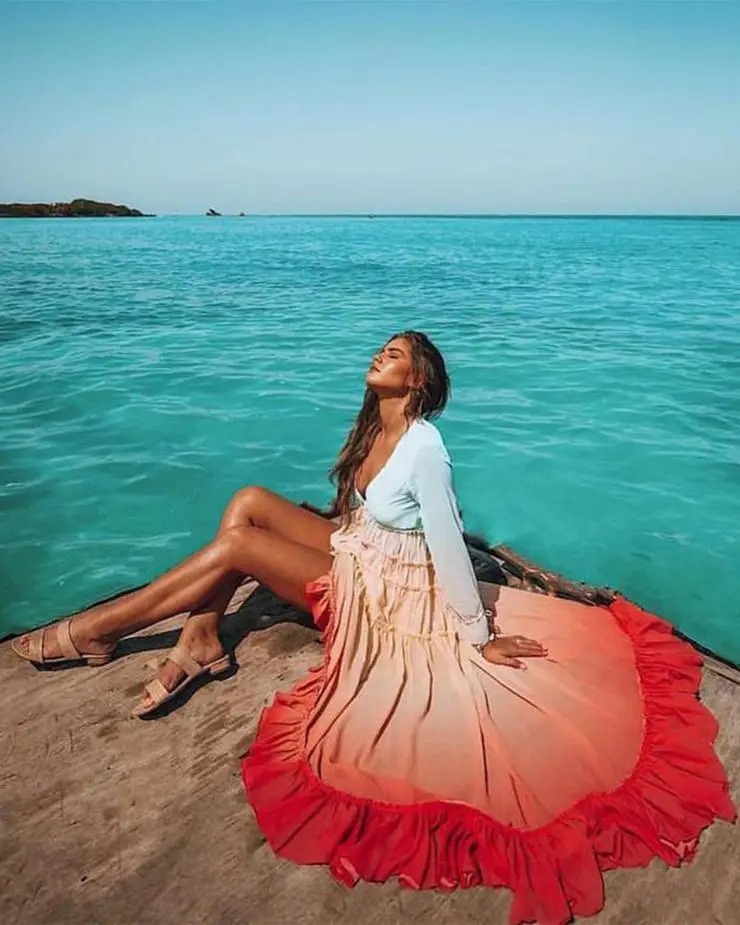 

2020 New Women's Deep V-neck Long Sleeve Gradient Dress Ankle-Length Loose Dresses