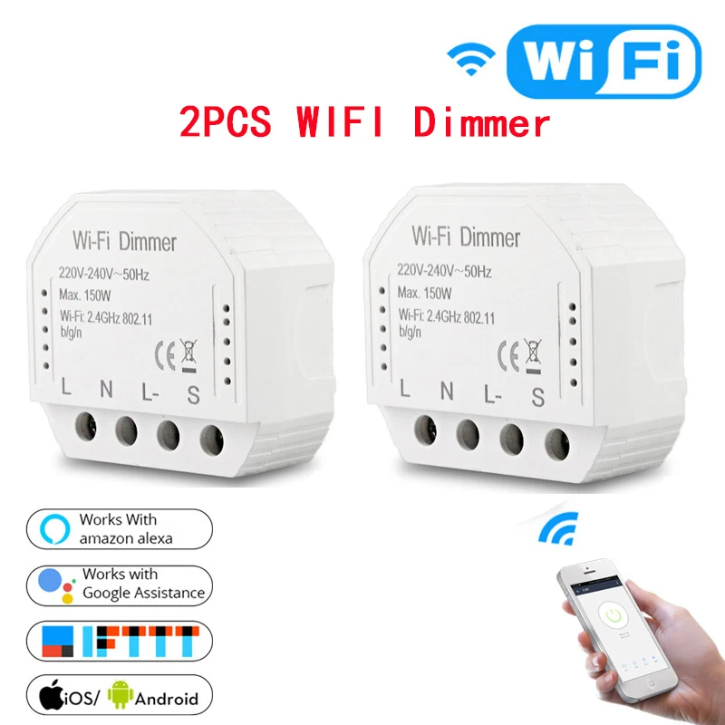 Набор2 2 шт. умный Wi-Fi светодиодный диммер умный режим/приложение Tuya пульт дистанционного управления 1/2 переключатель, работает с Alexa Echo Google Home - Комплект: Набор2