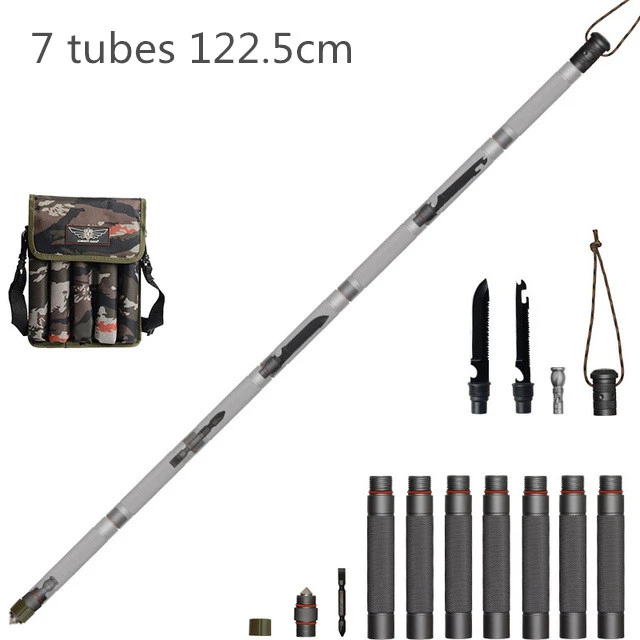 7 tubes 122.5cm Тактическая ручка для защиты на открытом воздухе, альпеншток, многофункциональные трости для ходьбы, складные треккинговые палки, оборудование для походов - Цвет: 7 tubes 122.5cm