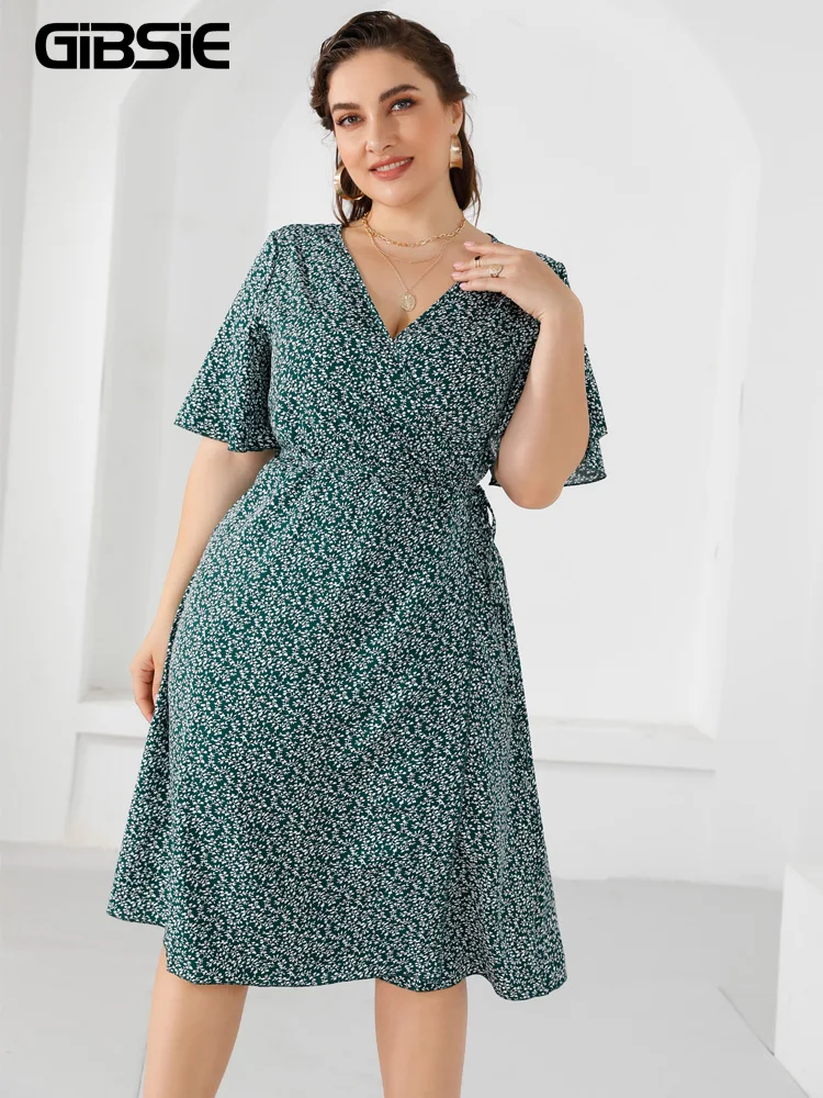 Женское платье в стиле бохо GIBSIE яркое Цветочное с запахом на боковой шнуровке